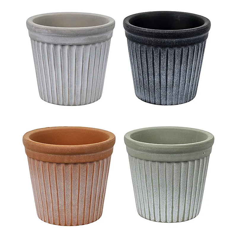 Set Macetas De Cerámica Balde Con Textura X4 10cm