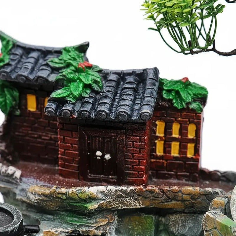 Fuente De Agua Casita Con Árbol