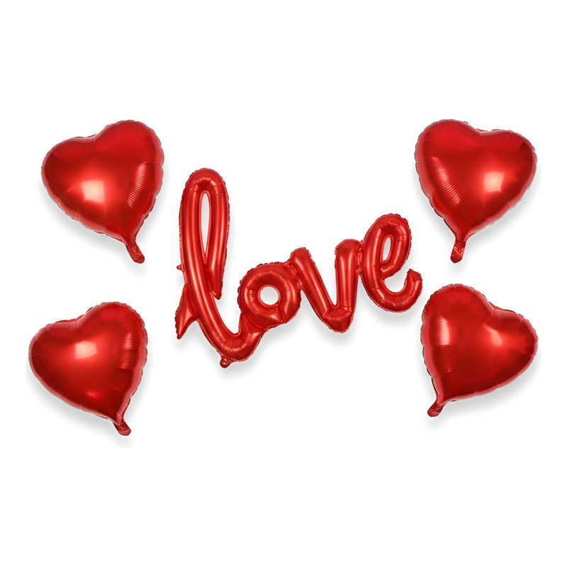 Globo Love + 4 Globos Corazón