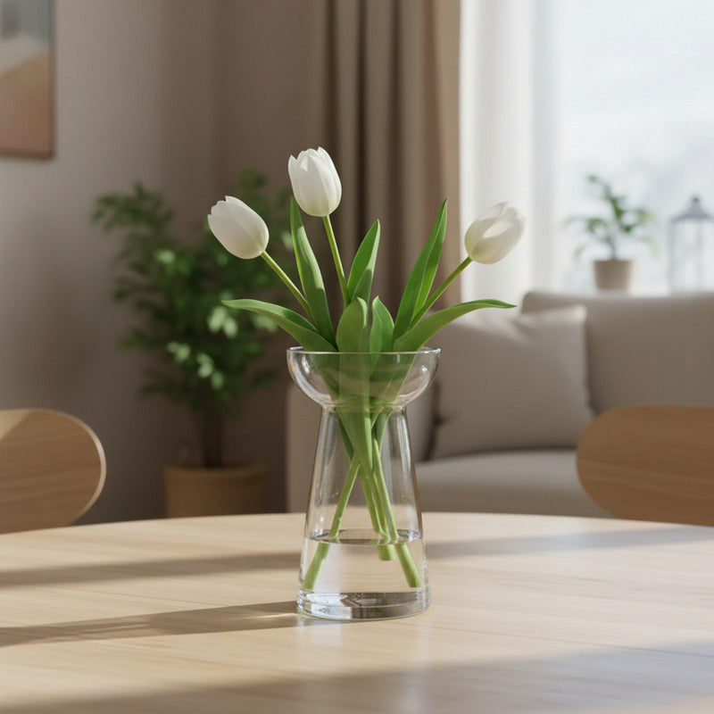 Florero De Vidrio Diseño Copa Ancha 14,5 cm