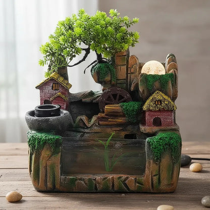 Fuente De Agua Casita Con Árbol Y Esfera