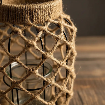Porta Vela Colgante De Fibra Natural Con Borde